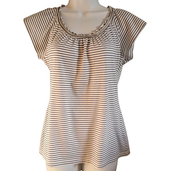 Vintage Esprit Women's Top Short-Sleeve Navy & White Small Neck Embroidery (EUC) - Picture 5 of 7